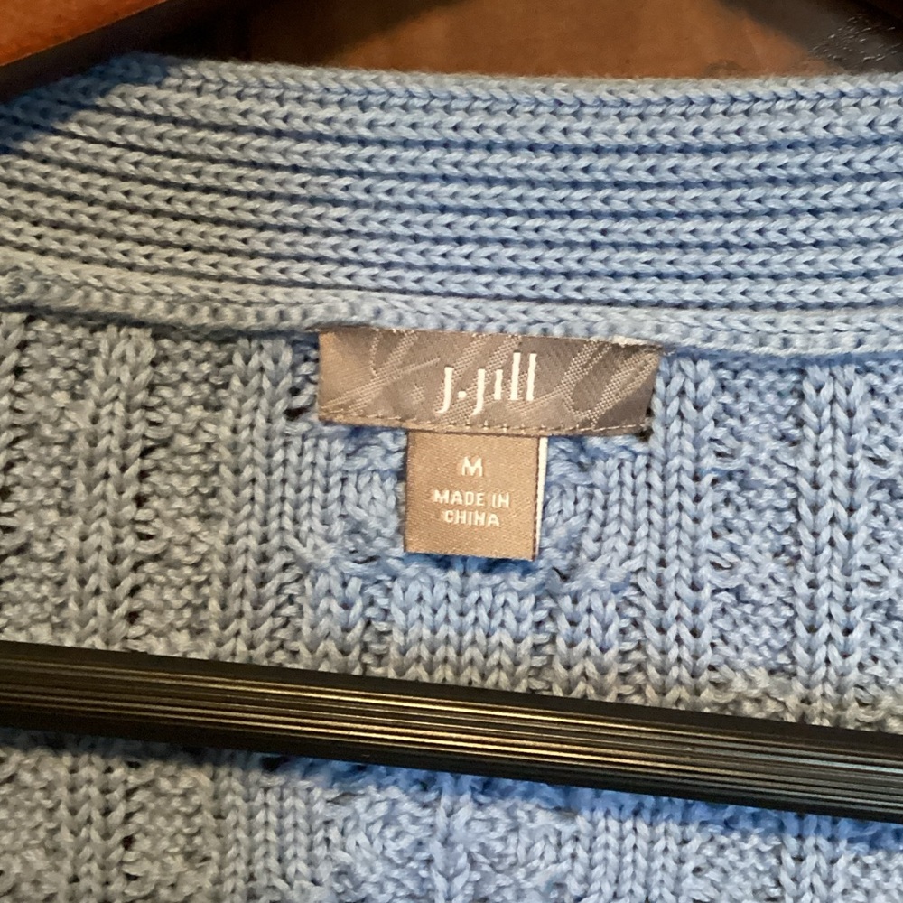 J. Jill Sky Blue Cable Knit Cardigan Size Medium - Picture 2 of 5